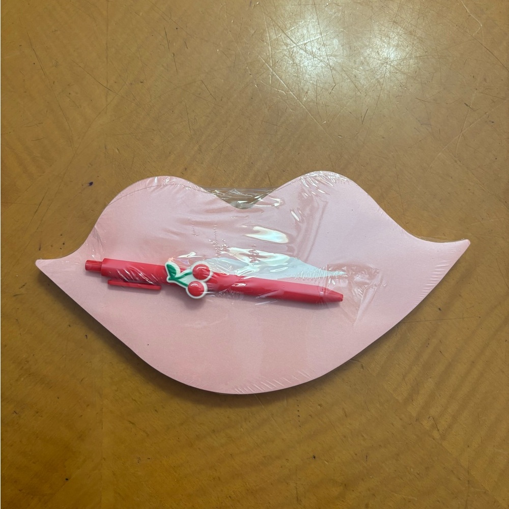 Pink Lips Notepad with Red Cherry Pen